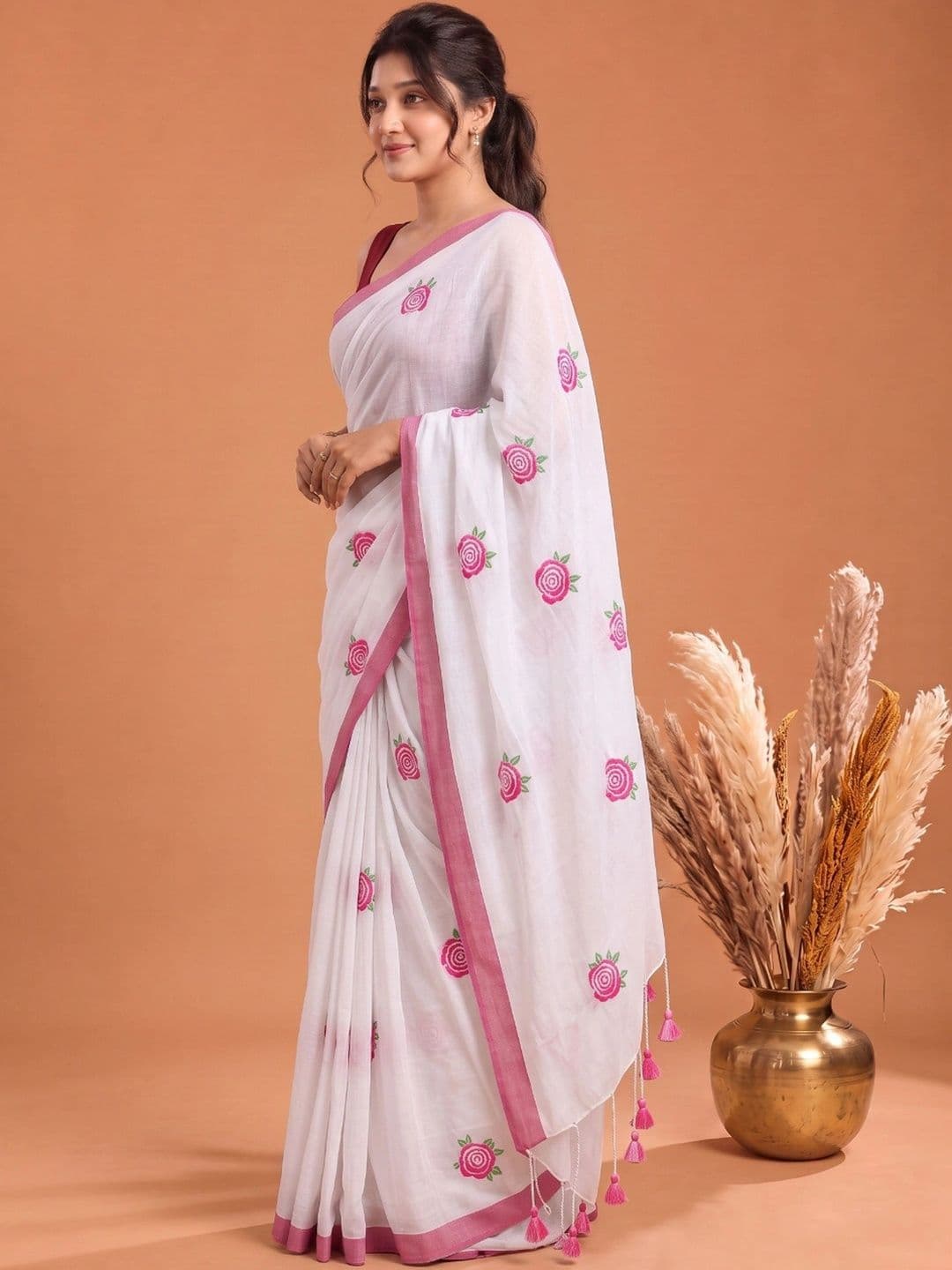 KALINI Floral Embroidered Pure Cotton Saree thumbnail 5