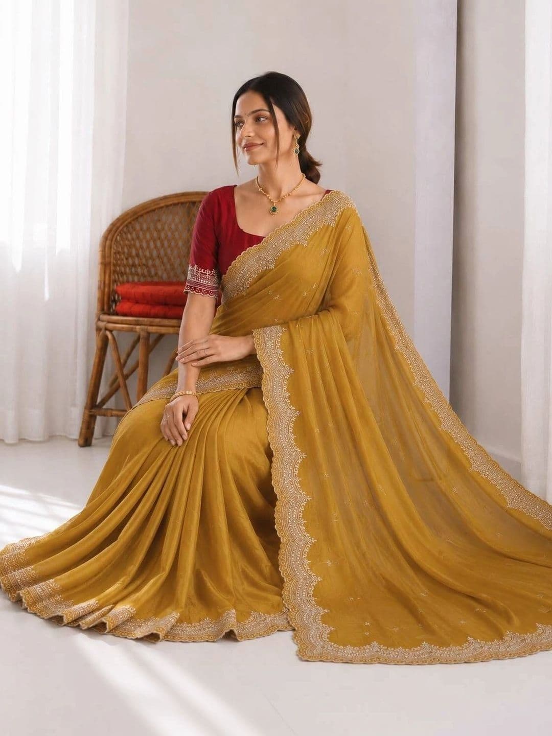 LabelVASTRA Ethnic Motifs Embroidered Poly Georgette Saree thumbnail 2