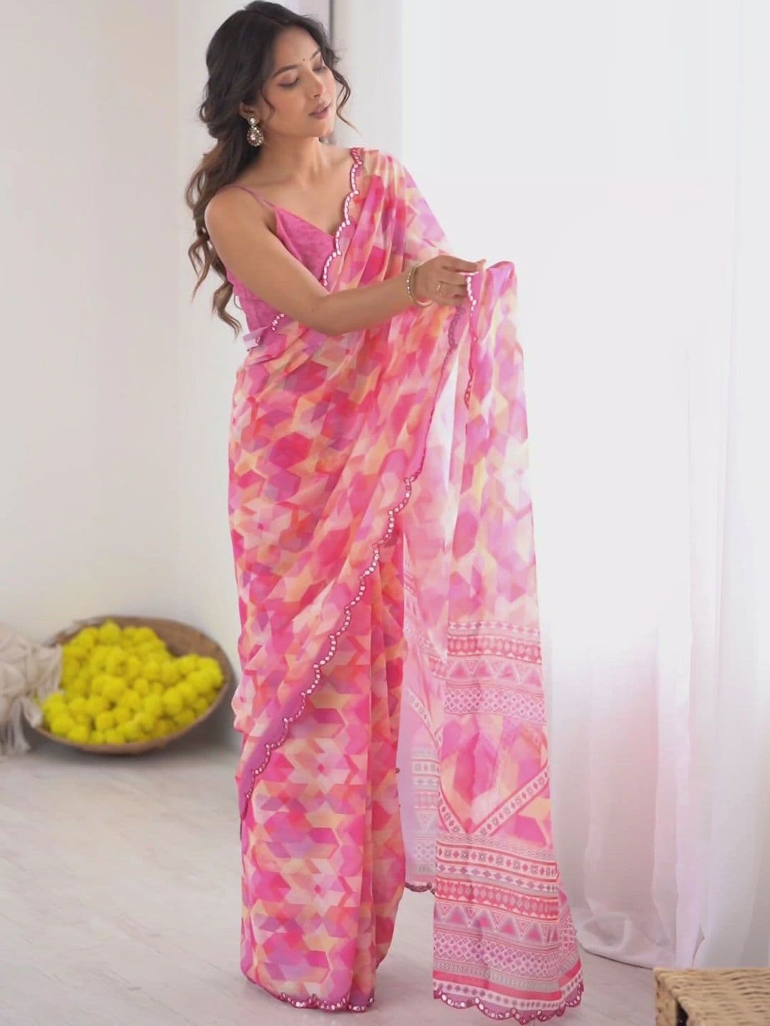 Mitera Pure Georgette Fusion Saree - view 1