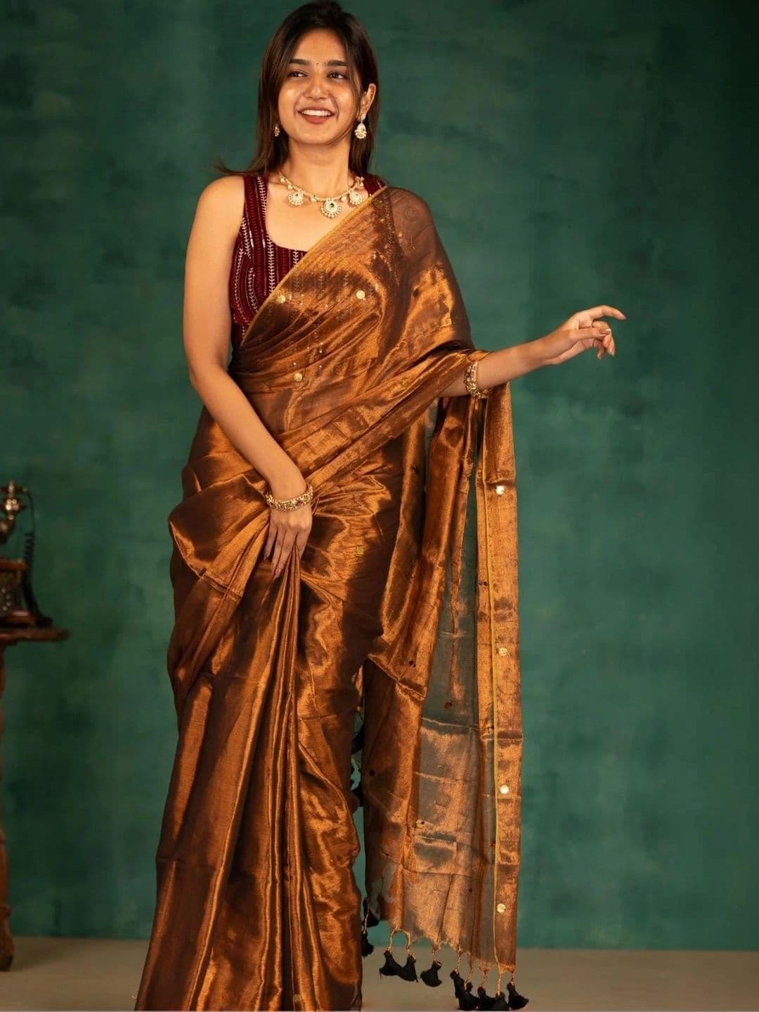 all about you Ethnic Motifs Sequinned Tissue Chanderi Saree thumbnail 7