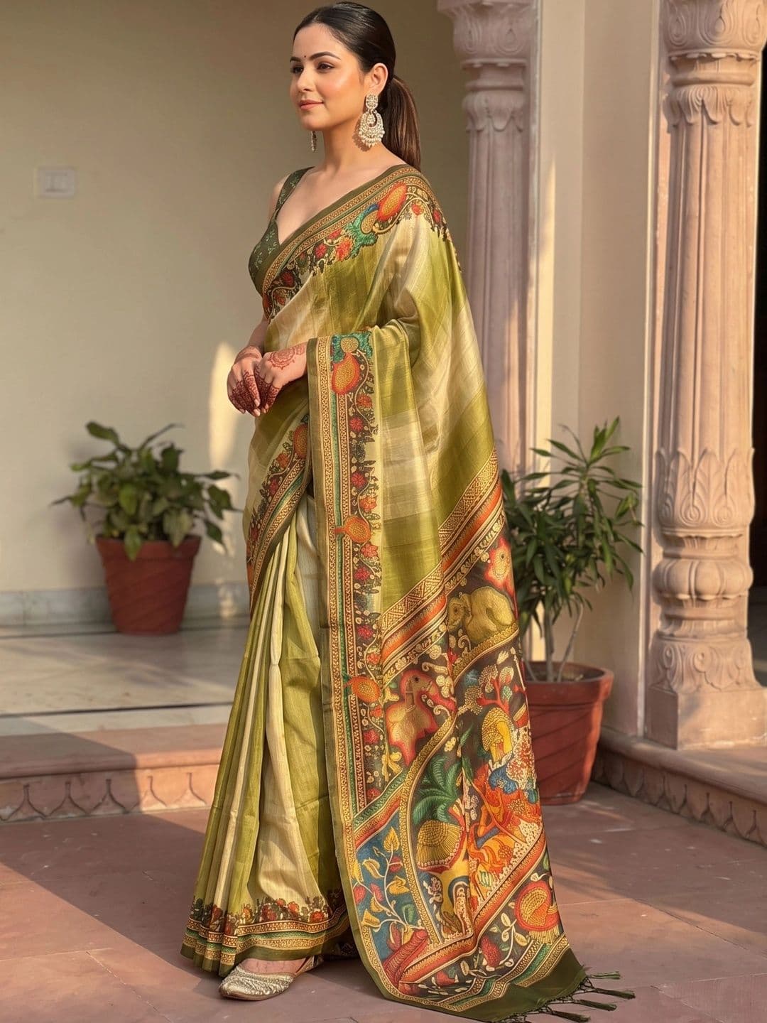 KALINI Kalamkari Art Silk Saree thumbnail 2