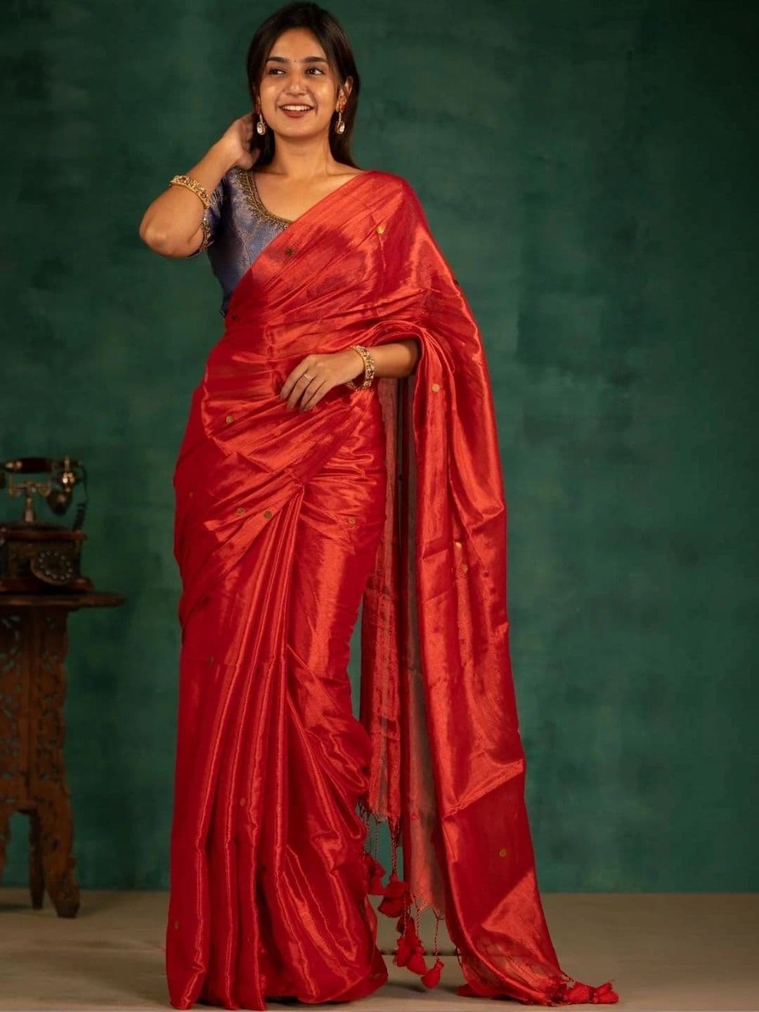 all about you Ethnic Motifs Sequinned Tissue Chanderi Saree thumbnail 3