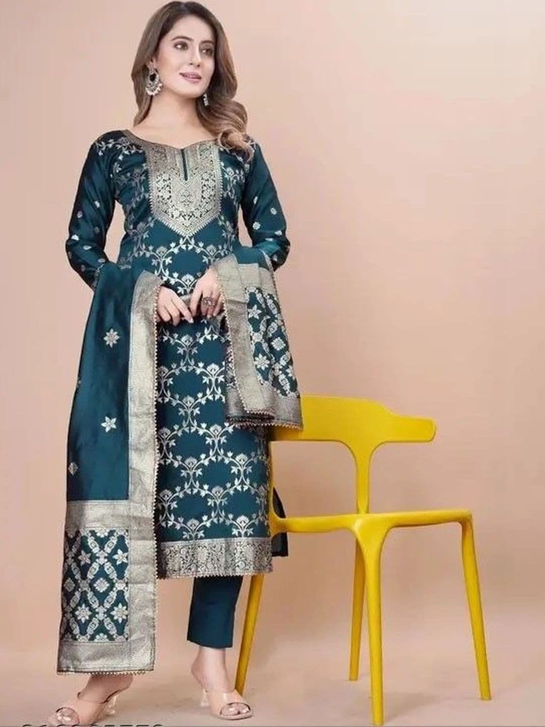 kantuba Art Silk Unstitched Dress Material thumbnail 2