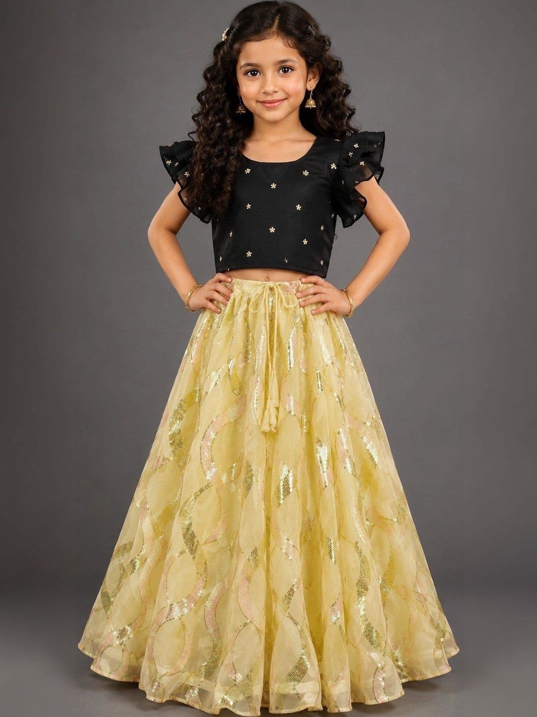 Poppy & Munchkin Girls Embellished Sequinned Ready to Wear Lehenga - view 1