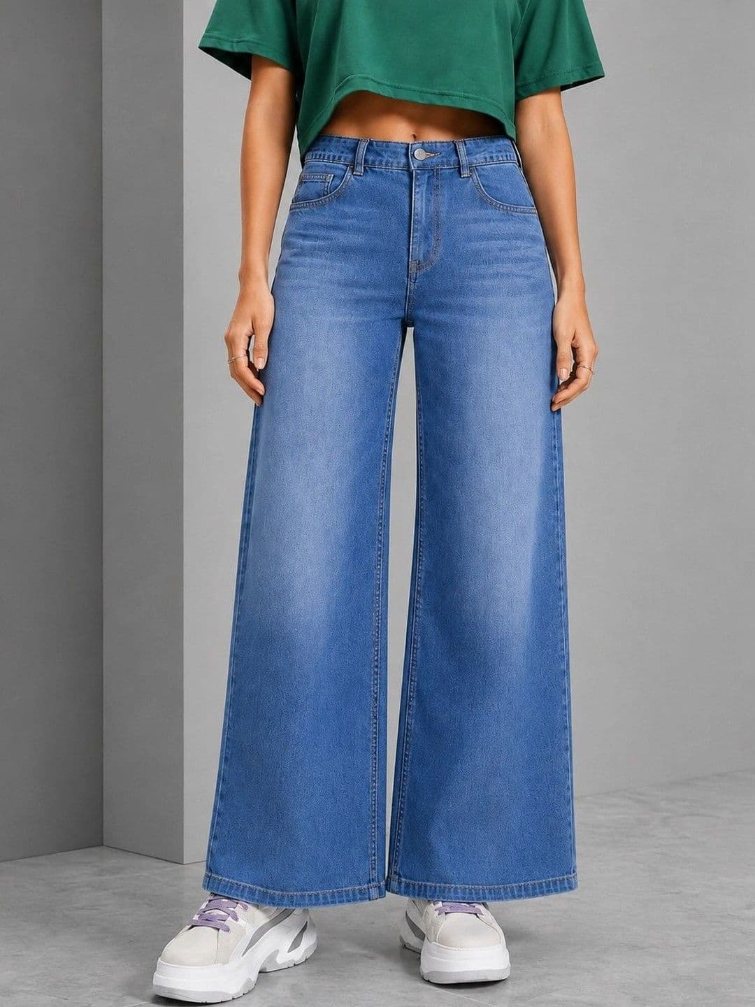 DressBerry Women Comfort Wide Leg High-Rise Light Fade Stretchable Jeans - view 1