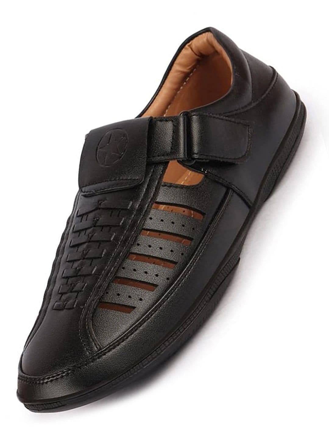 FAUSTO Men Black Laser Cut PU Fisherman Sandals - view 1