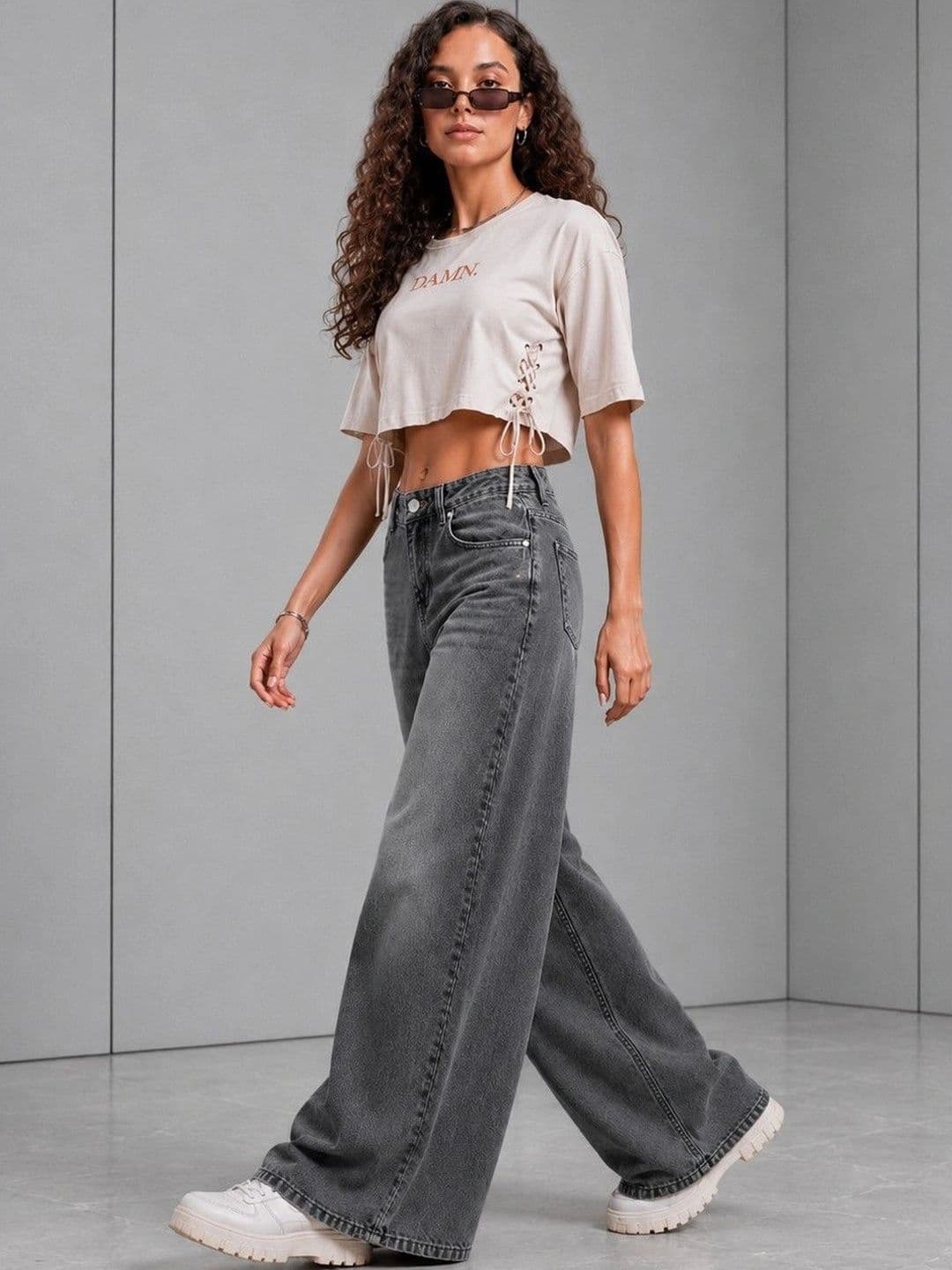 DressBerry Women Comfort Wide Leg High-Rise Light Fade Stretchable Jeans thumbnail 5