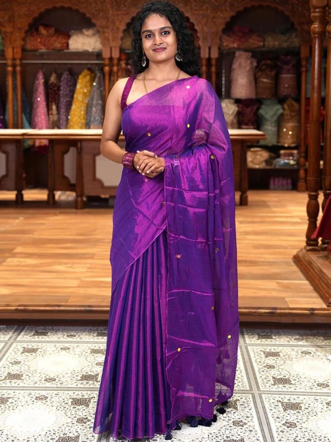 Sangria Sequinned Tissue Chanderi Saree - view 1