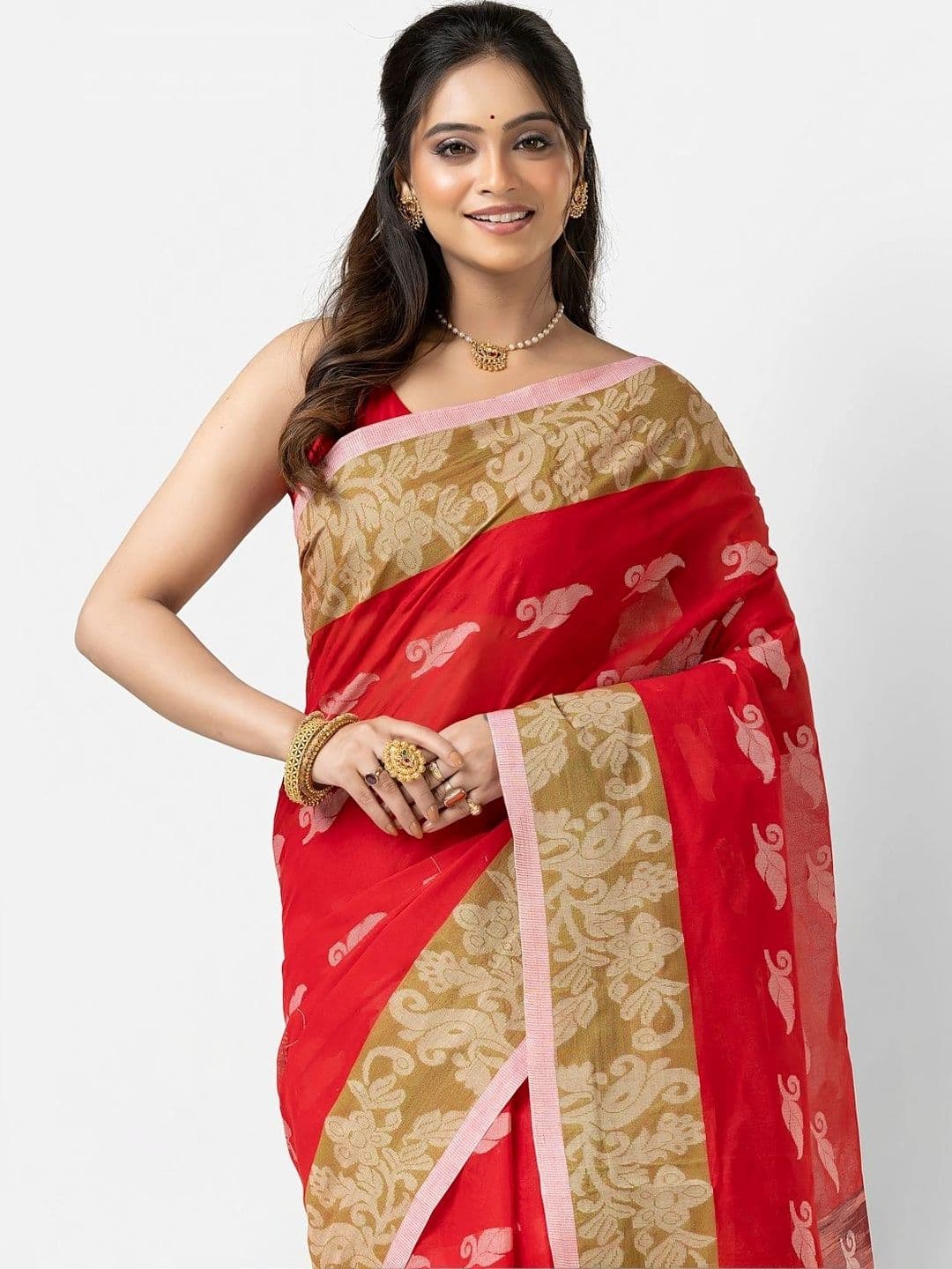 Kosh Ethnics Woven Design Embroidered Pure Cotton Jamdani Saree thumbnail 4
