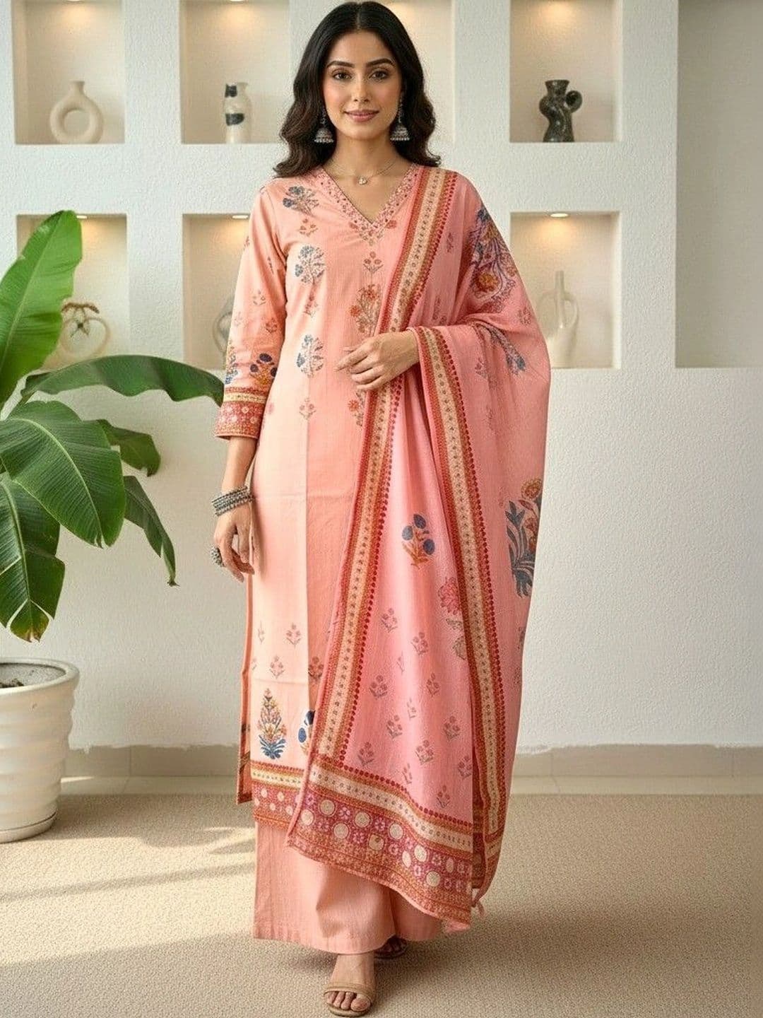 Anouk Women Ethnic Motifs Printed Regular Pure Cotton Kurta with Palazzos & With Dupatta - view 1