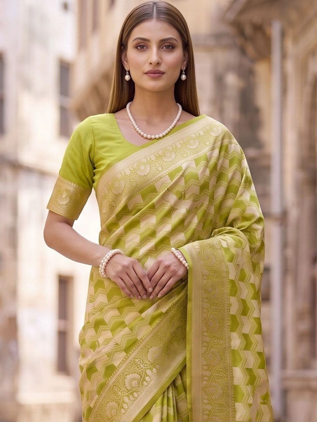 SOURAGYA Woven Design Zari Silk Blend Banarasi Saree thumbnail 3