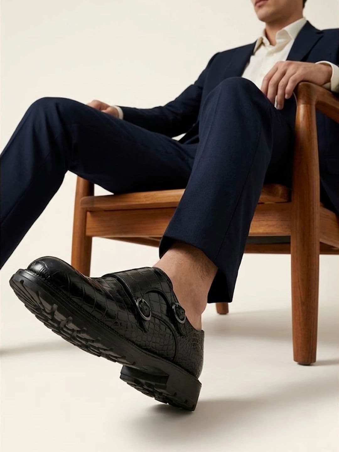 House of Pataudi Men Textured Formal Monk Shoes thumbnail 4