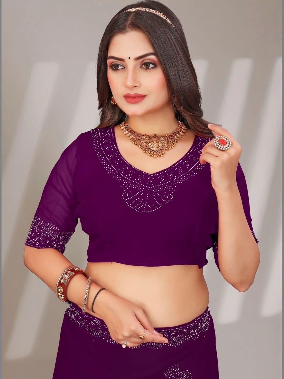 PRANU TRENDS Embellished Poly Chiffon Saree thumbnail 5