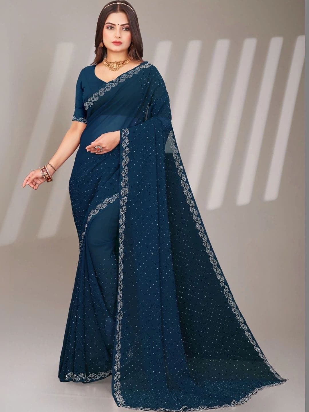 Fashion Mantra Embellished Poly Chiffon Saree - view 1