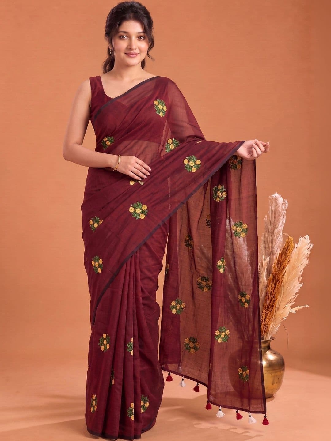 KALINI Floral Embroidered Pure Cotton Saree thumbnail 2