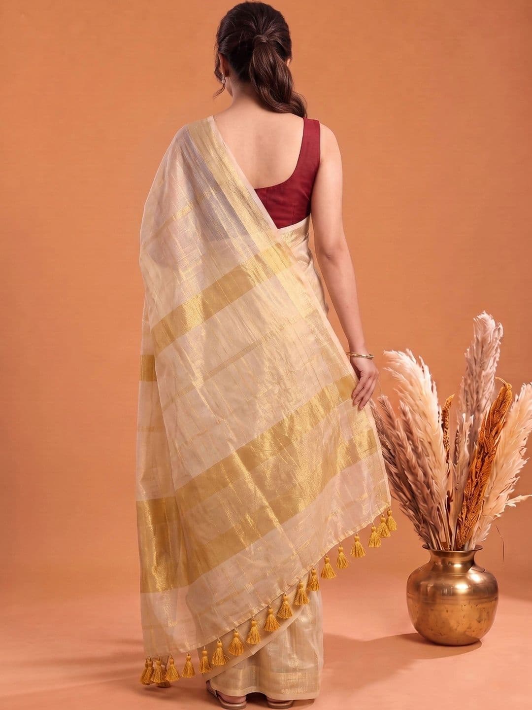 KALINI Women Woven Design Zari Pure Cotton Saree thumbnail 4