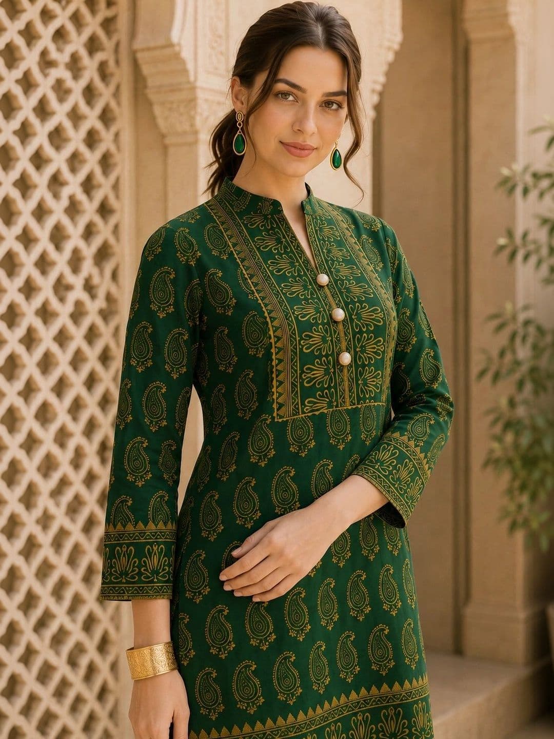 JAIPUR HAND BLOCK Women Ethnic Motifs Printed Regular Pure Cotton Kurta with Trousers & With Dupatta thumbnail 5
