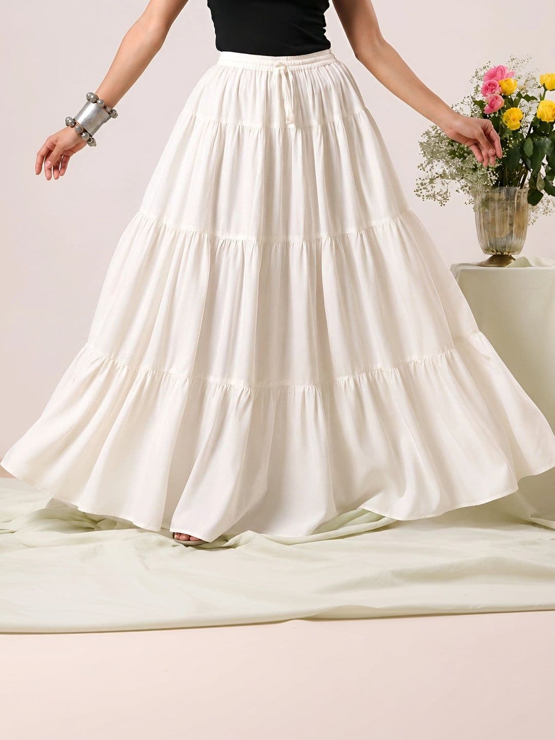 HARAYE Women Tiered Maxi Flared Skirt thumbnail 2