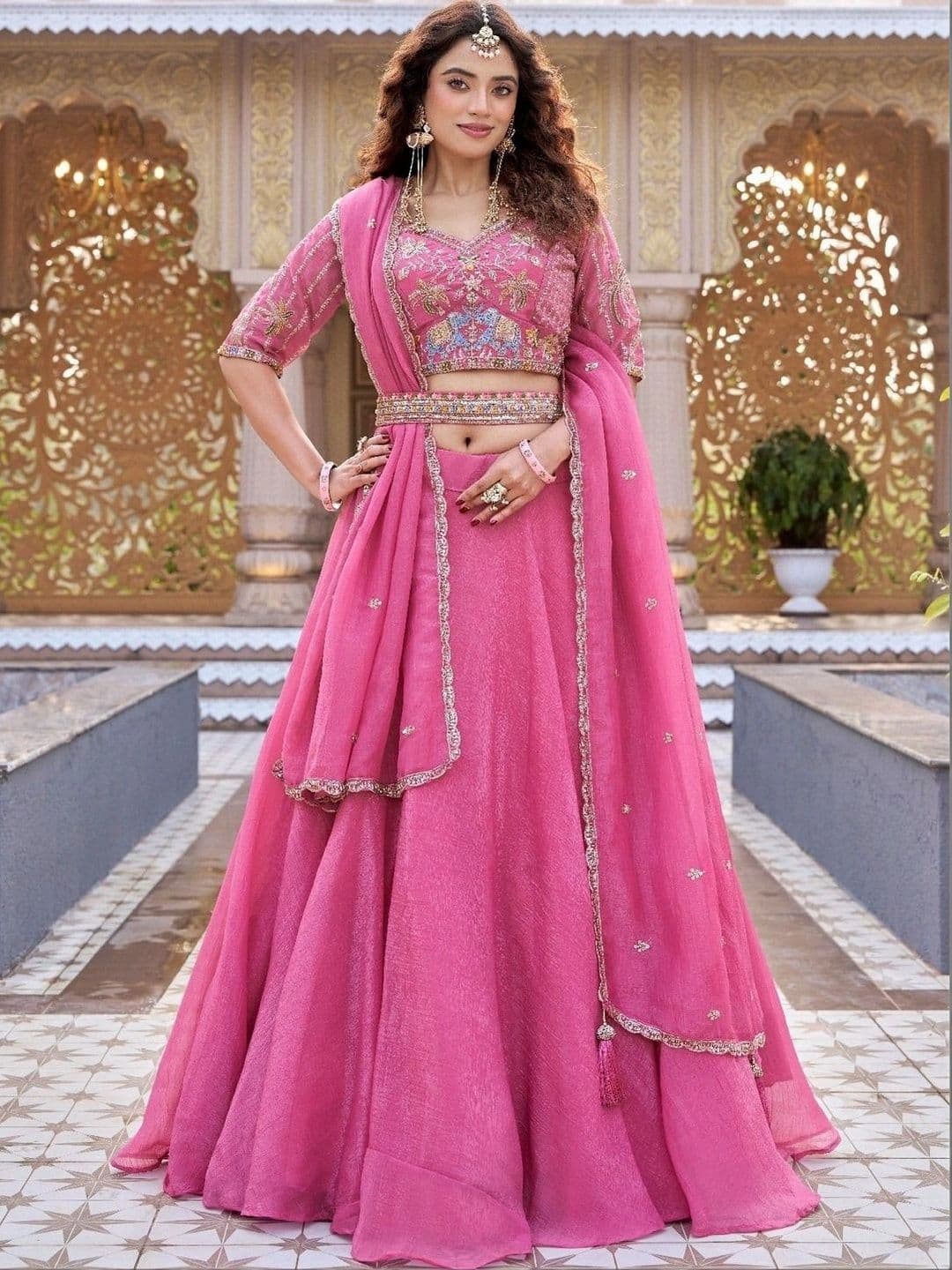 Shree Ram Creation Embroidered Thread Work Ready to Wear Lehenga & Blouse With Dupatta thumbnail 5