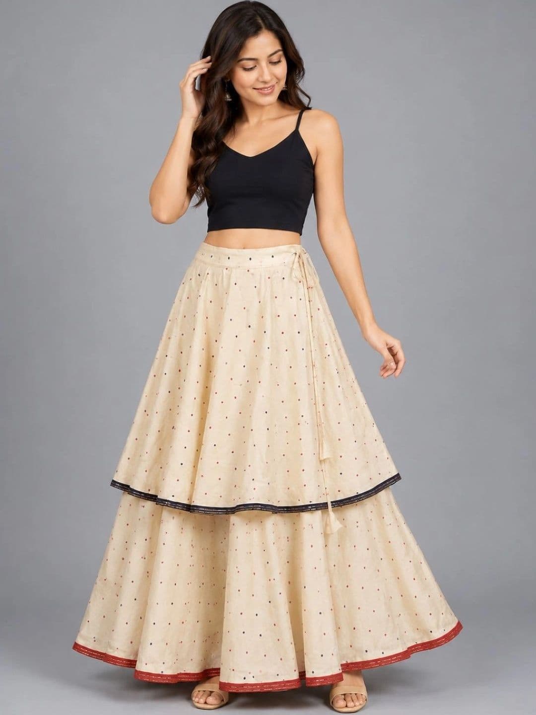 Anneca Girls Printed Jacquard Maxi Tiered Skirt - view 1