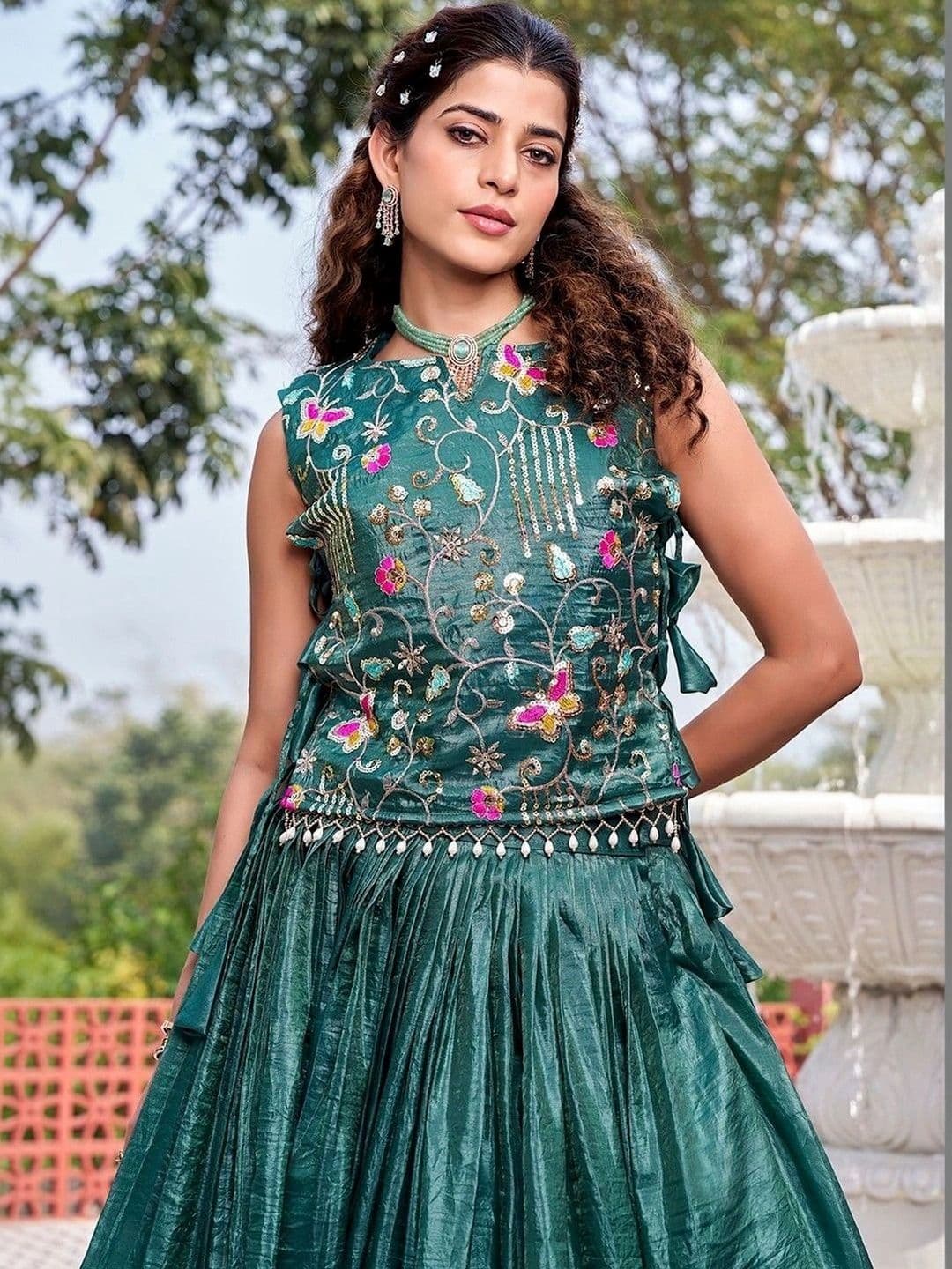 Shree Ram Creation Embroidered Thread Work Ready to Wear Lehenga & Blouse With Dupatta thumbnail 2