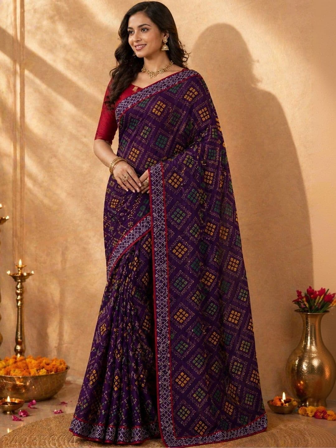 PRANU TRENDS Bandhani Poly Georgette Saree - view 1