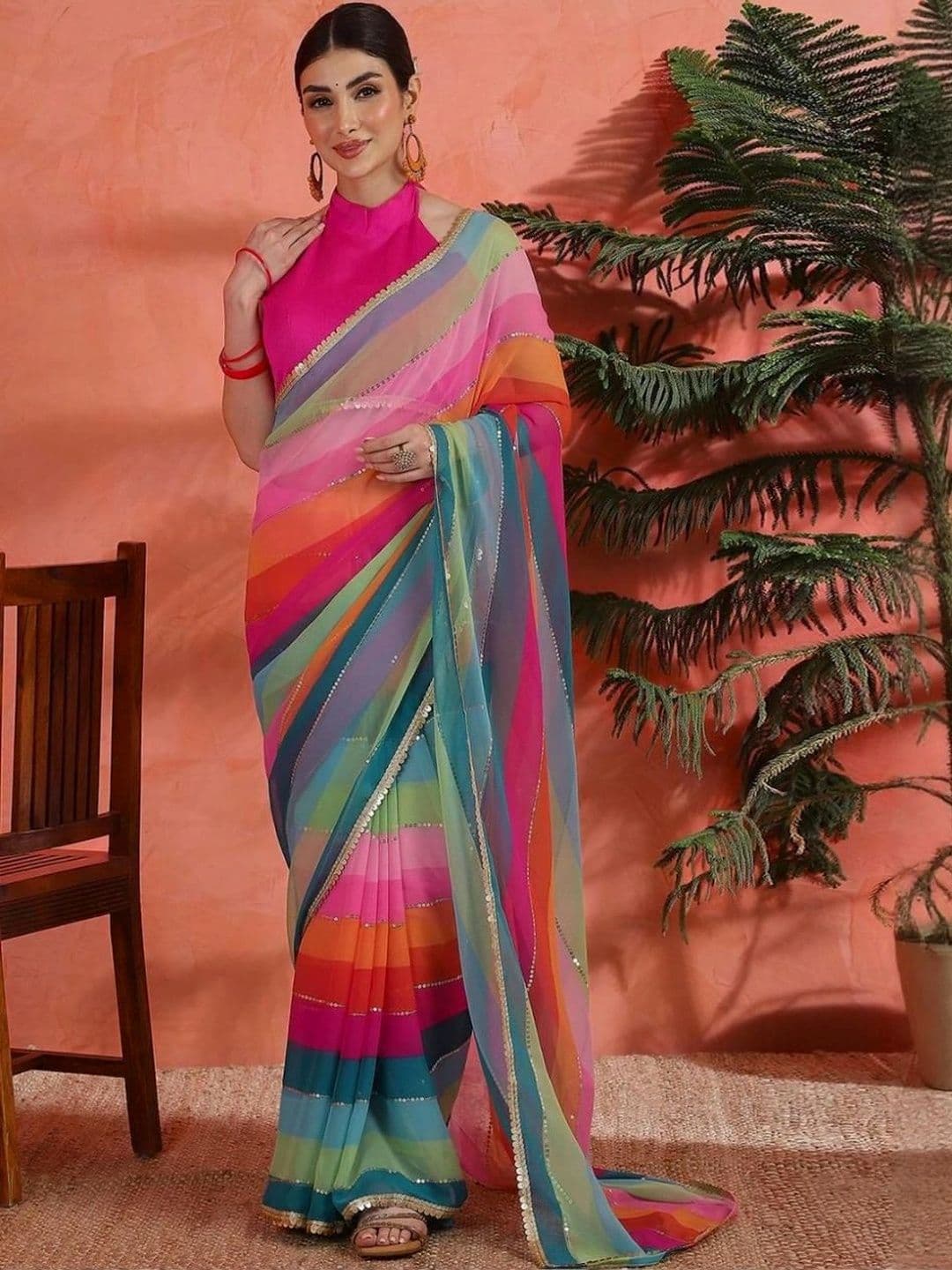 SZN Ombre Sequinned Poly Georgette Designer Saree - view 1