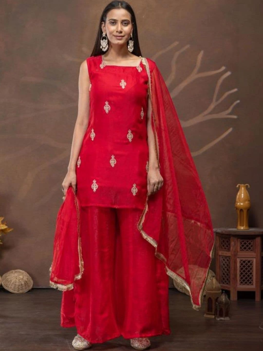 Aditexo Women Ethnic Motifs Embroidered Regular Kurta with Sharara & With Dupatta thumbnail 5