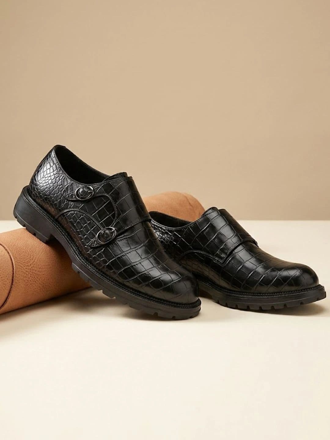 House of Pataudi Men Textured Formal Monk Shoes thumbnail 3