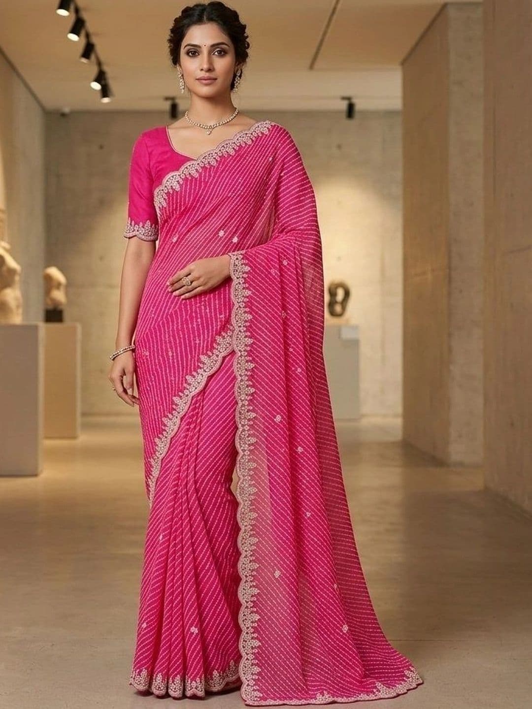 Textile Mantra Leheriya Embroidered Poly Georgette Saree - view 1