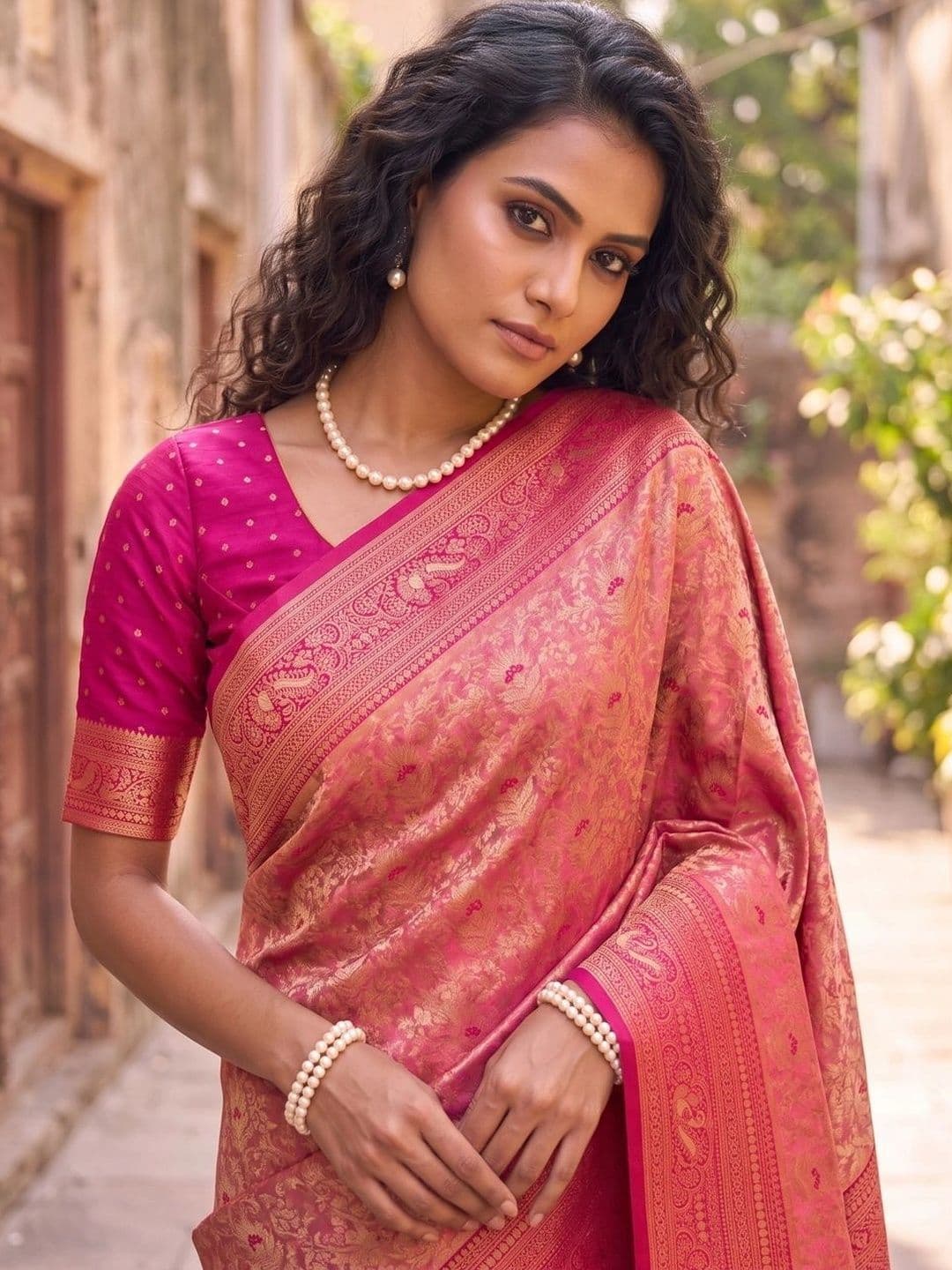 SOURAGYA Woven Design Zari Silk Blend Banarasi Saree thumbnail 4
