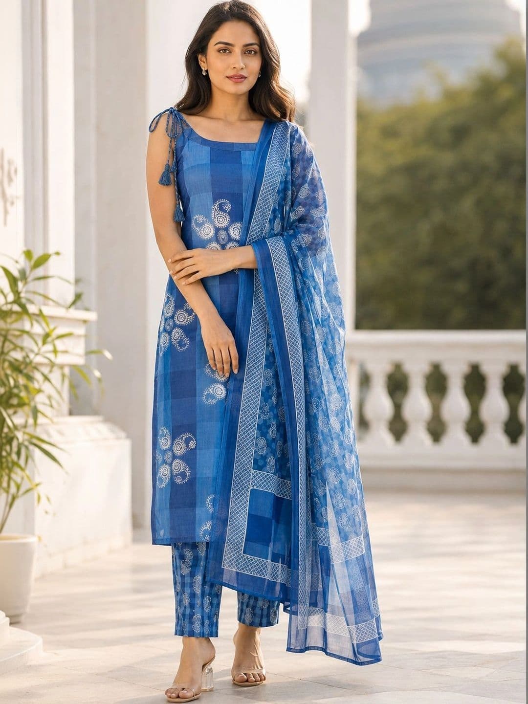 Bunai Women Ethnic Motifs Printed Regular Kurta with Trousers & With Dupatta - view 1