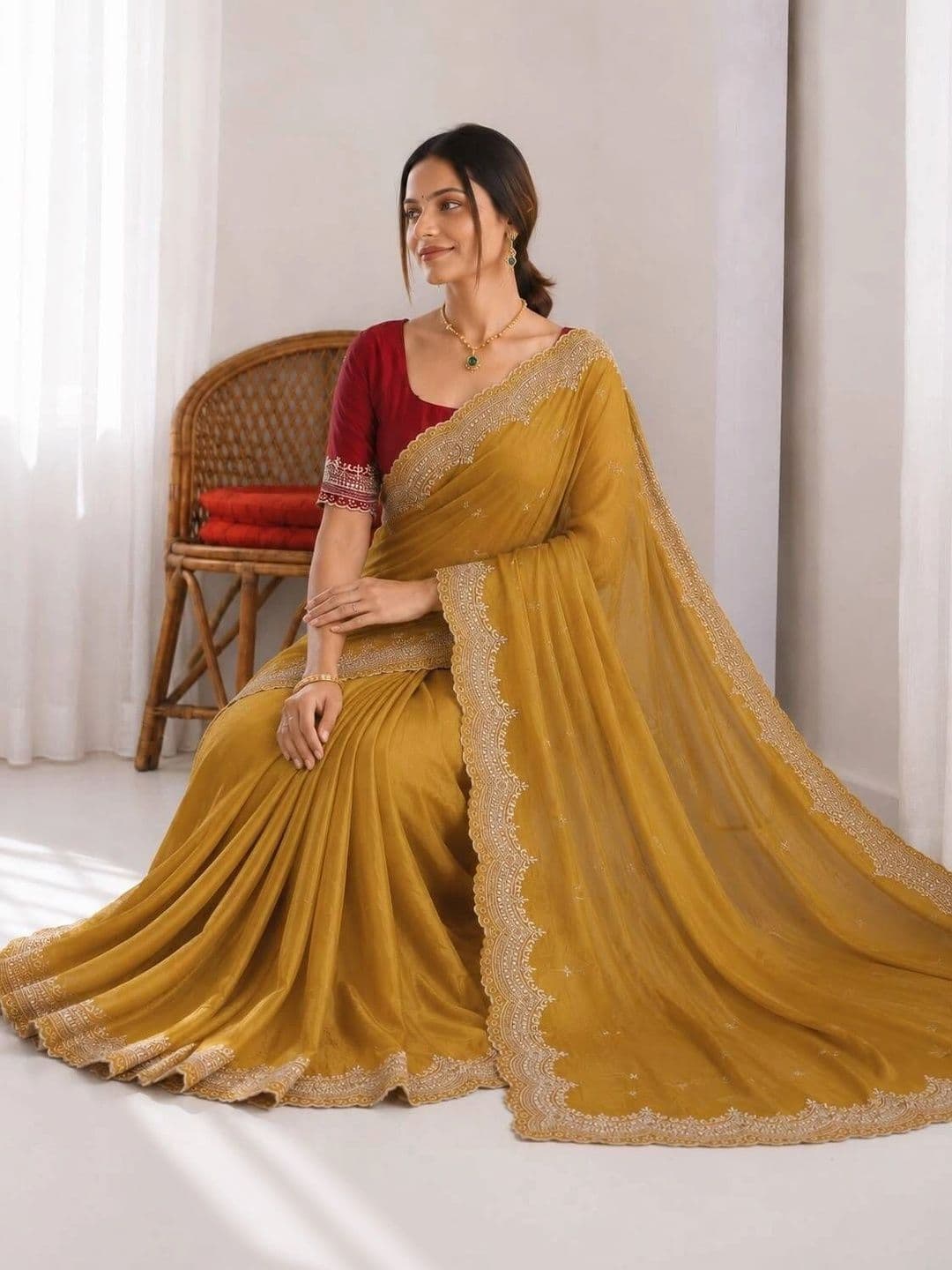 Vastra Drape Ethnic Motifs Embroidered Poly Georgette Saree thumbnail 5