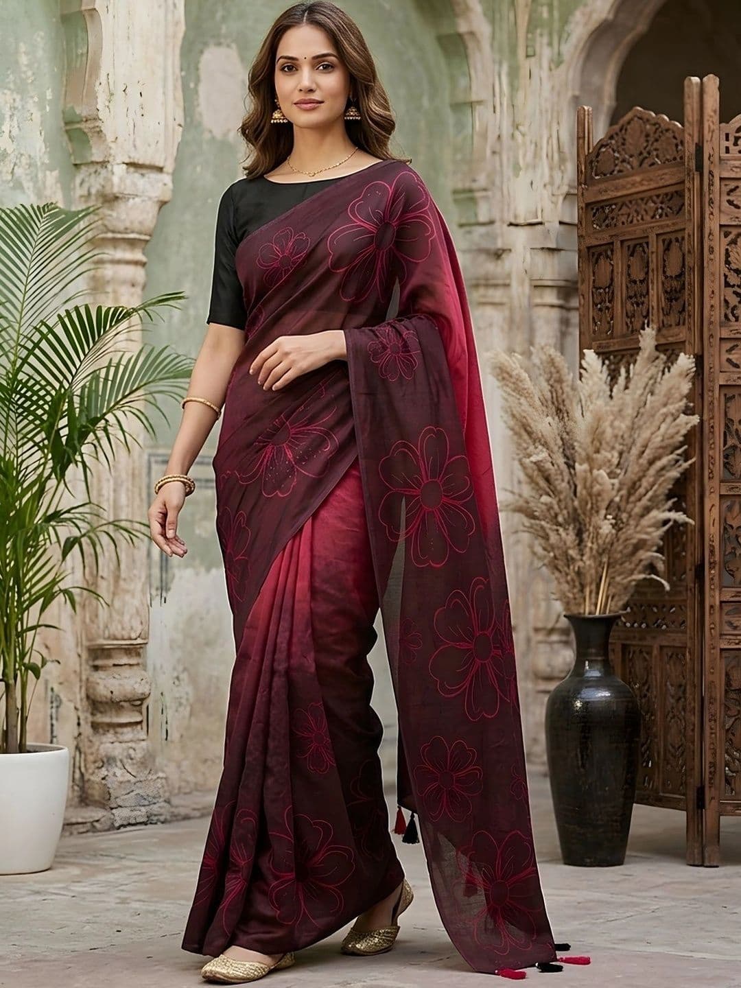 all about you Floral Silk Blend Saree - view 1