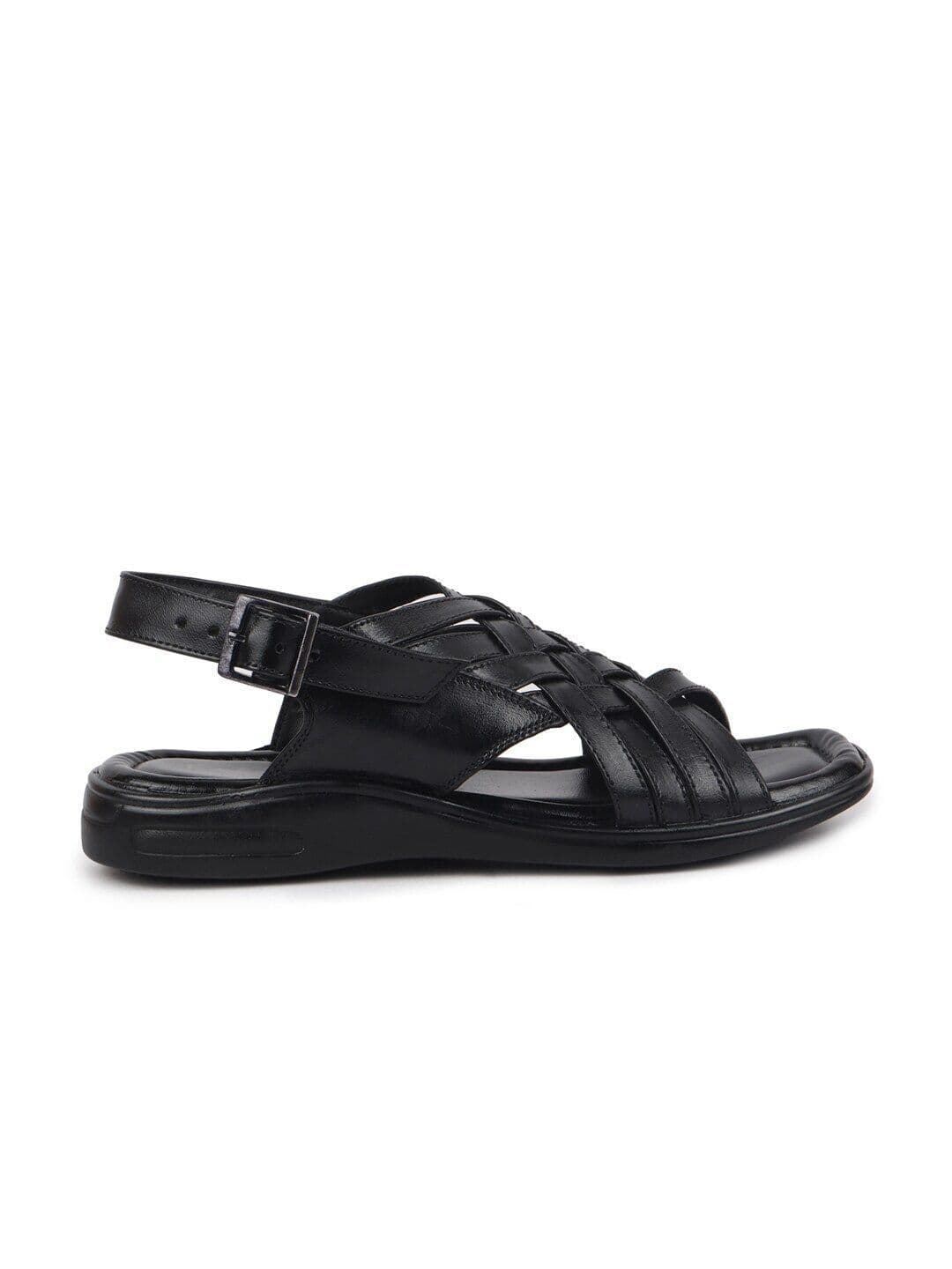 FAUSTO Men Black Leather Comfort Sandals thumbnail 2