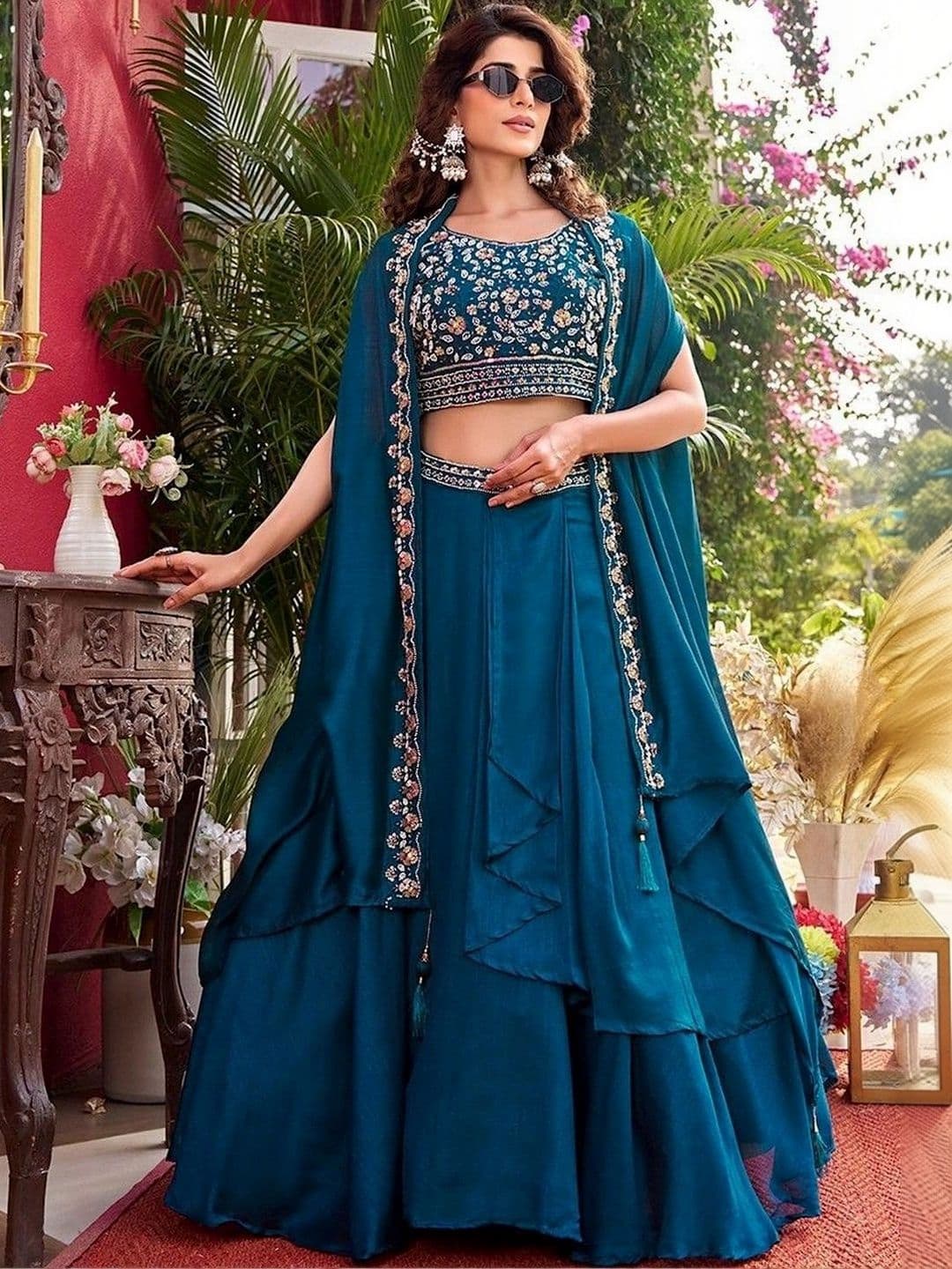 Shree Ram Creation Embroidered Thread Work Ready to Wear Lehenga & Blouse With Dupatta - view 1