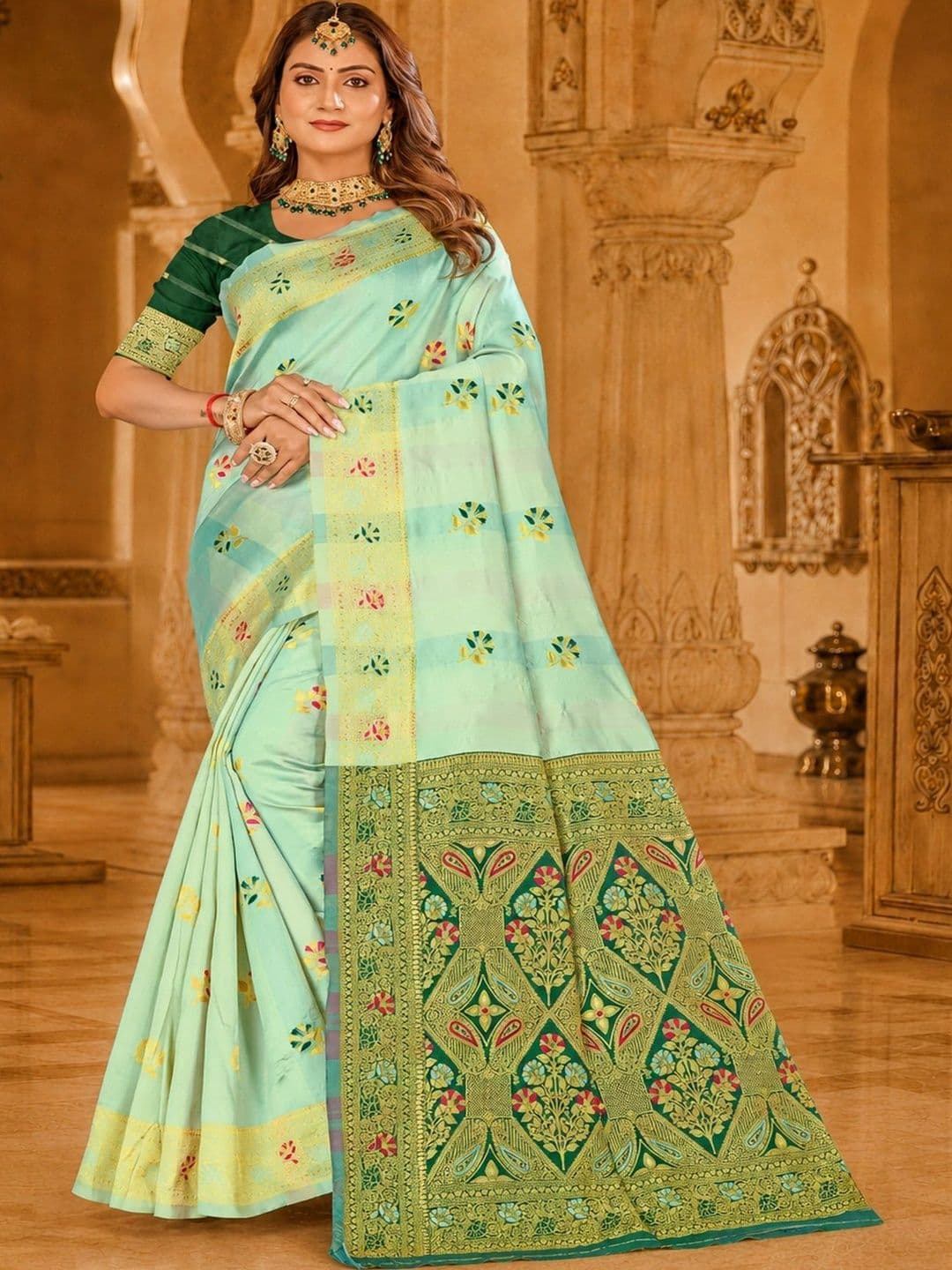 Dimaxi Vastra Floral Zari Silk Blend Kota Saree - view 1