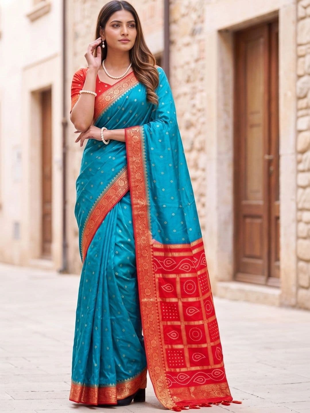 SOURAGYA Ethnic Motifs Zari Satin Banarasi Saree - view 1