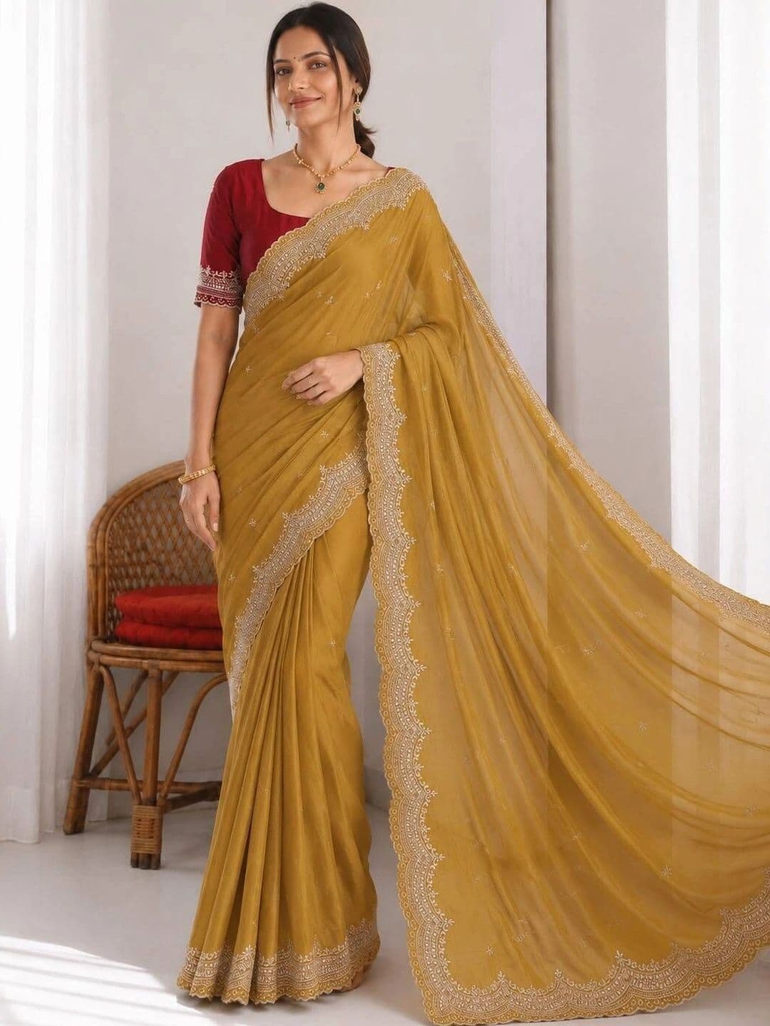 Saanvi Ethnic Motifs Embroidered Poly Georgette Saree thumbnail 5
