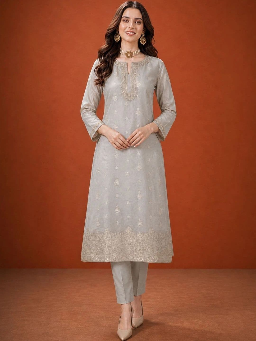 SAINOOR Women Ethnic Motifs Embroidered Regular Thread Work Kurta with Trousers & With Dupatta thumbnail 7