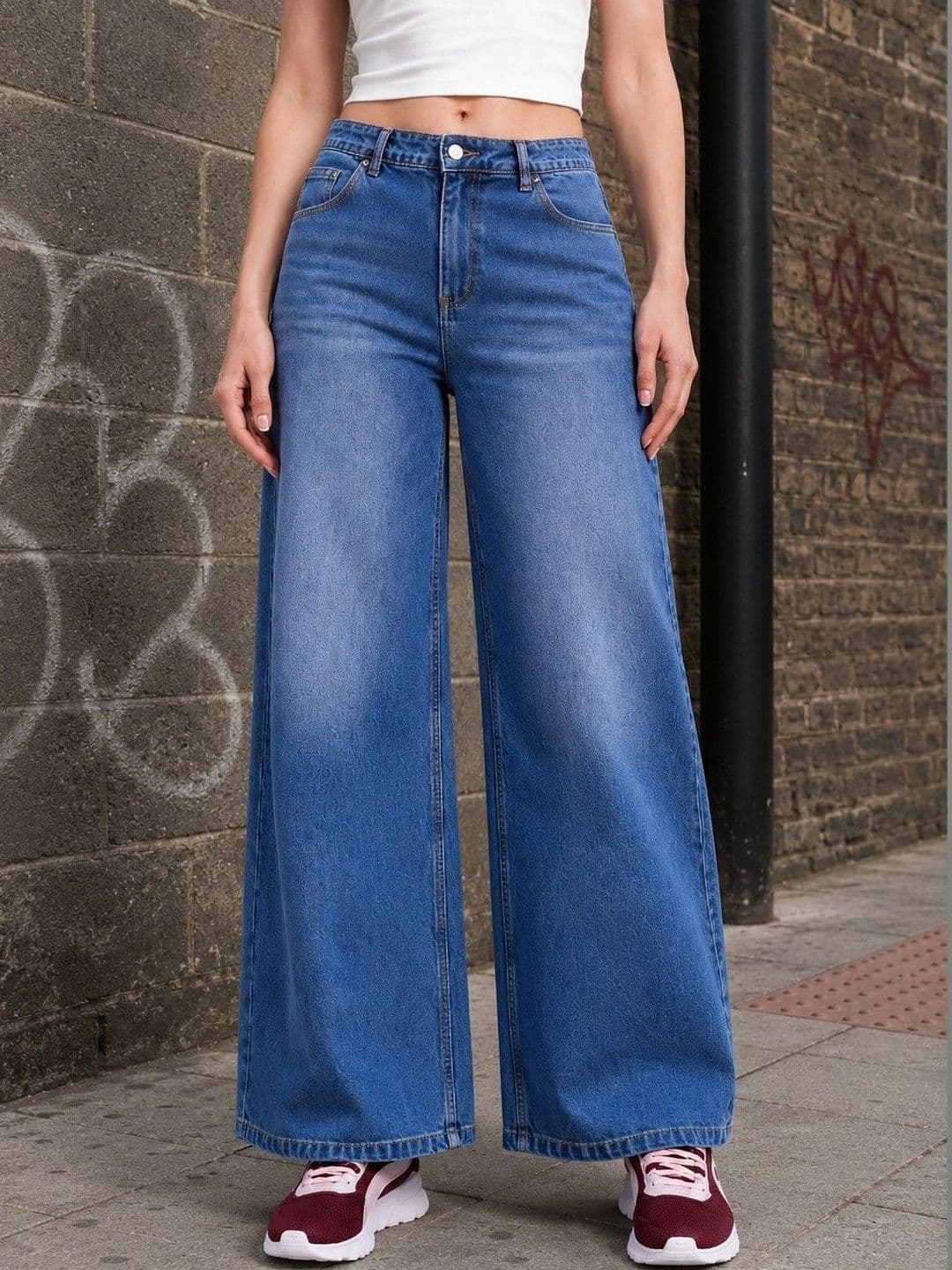 DressBerry Women Comfort Wide Leg High-Rise Light Fade Stretchable Jeans - view 1