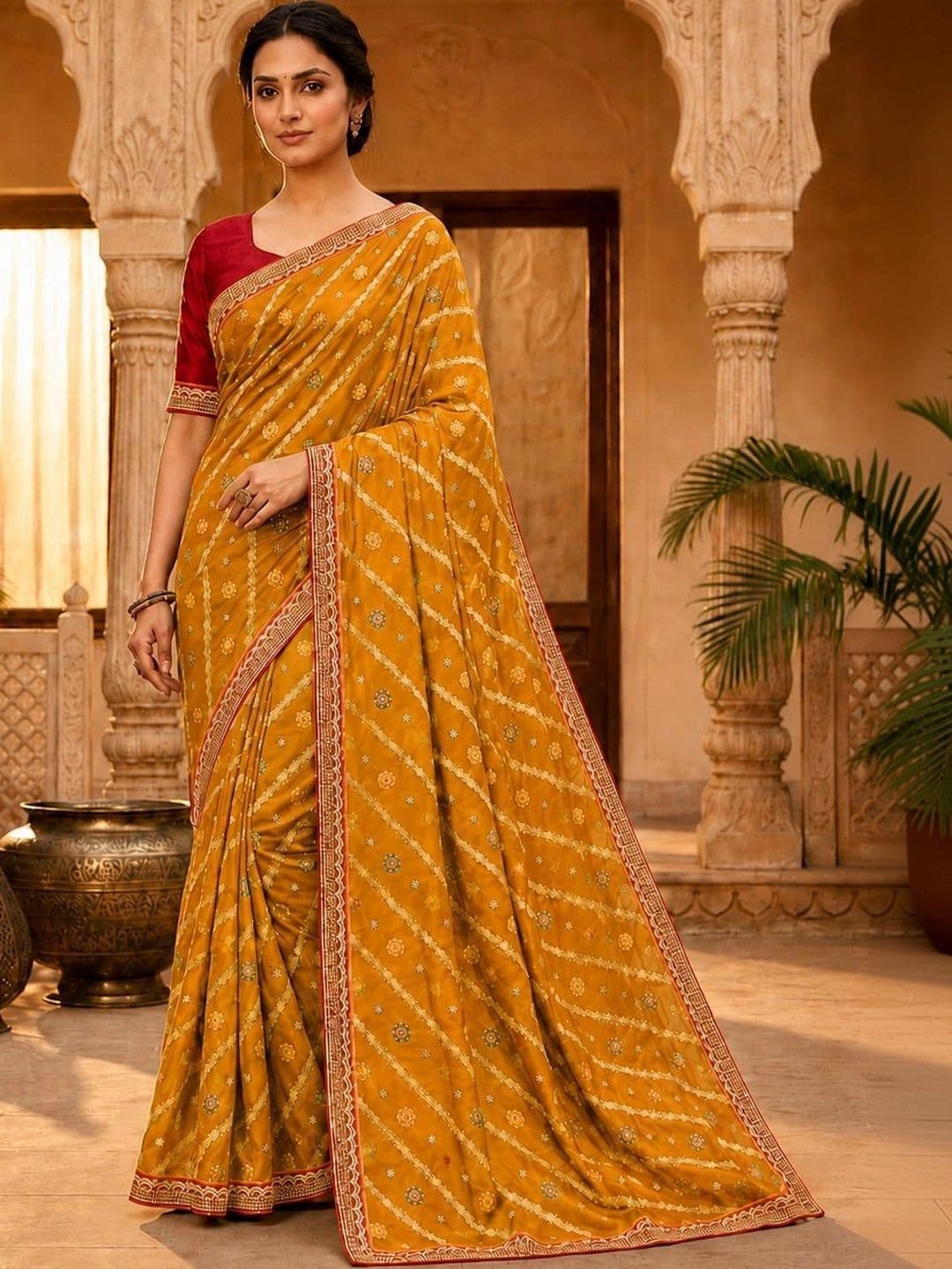 PRANU TRENDS Floral Poly Georgette Saree - view 1