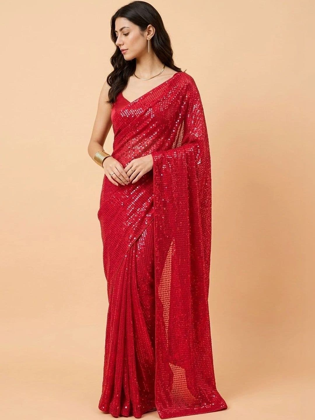 SZN Embellished Sequinned Poly Georgette Designer Saree - view 1