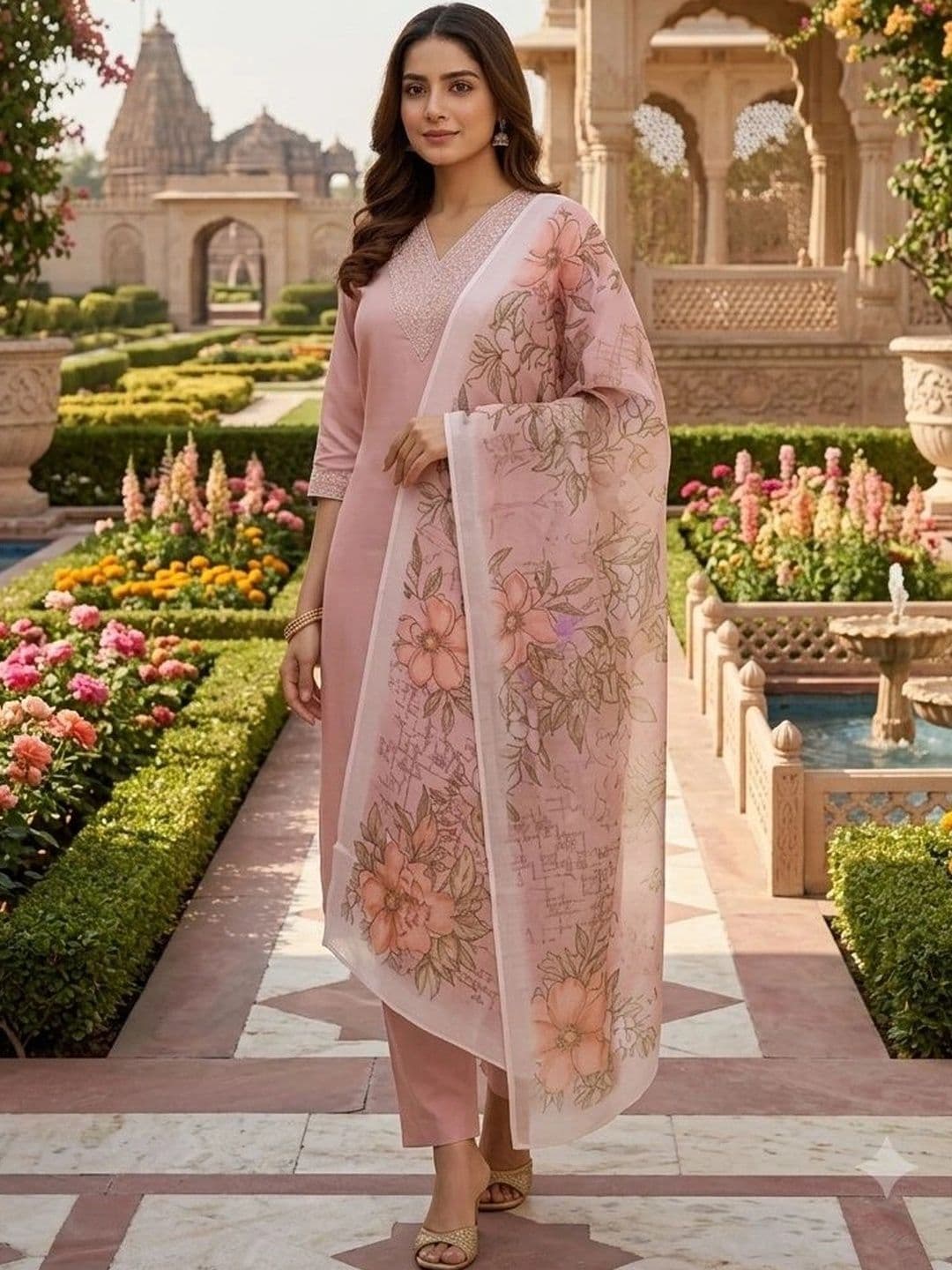 KALINI Women Ethnic Motifs Embroidered Regular Thread Work Kurta with Trousers & With Dupatta thumbnail 2