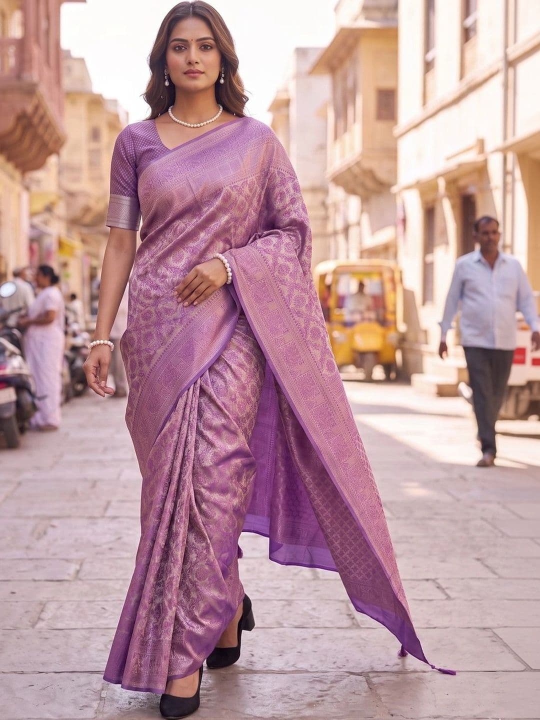 SOURAGYA Woven Design Zari Silk Blend Banarasi Saree - view 1