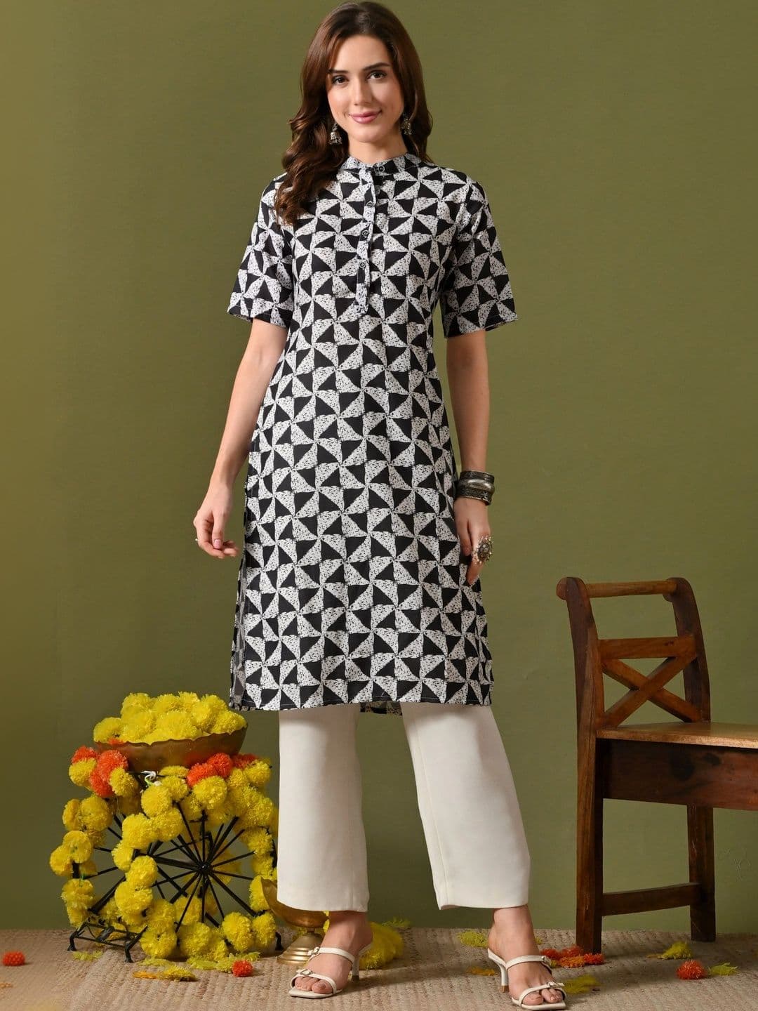 HERE&NOW Women Geometric Printed Kurta - view 1