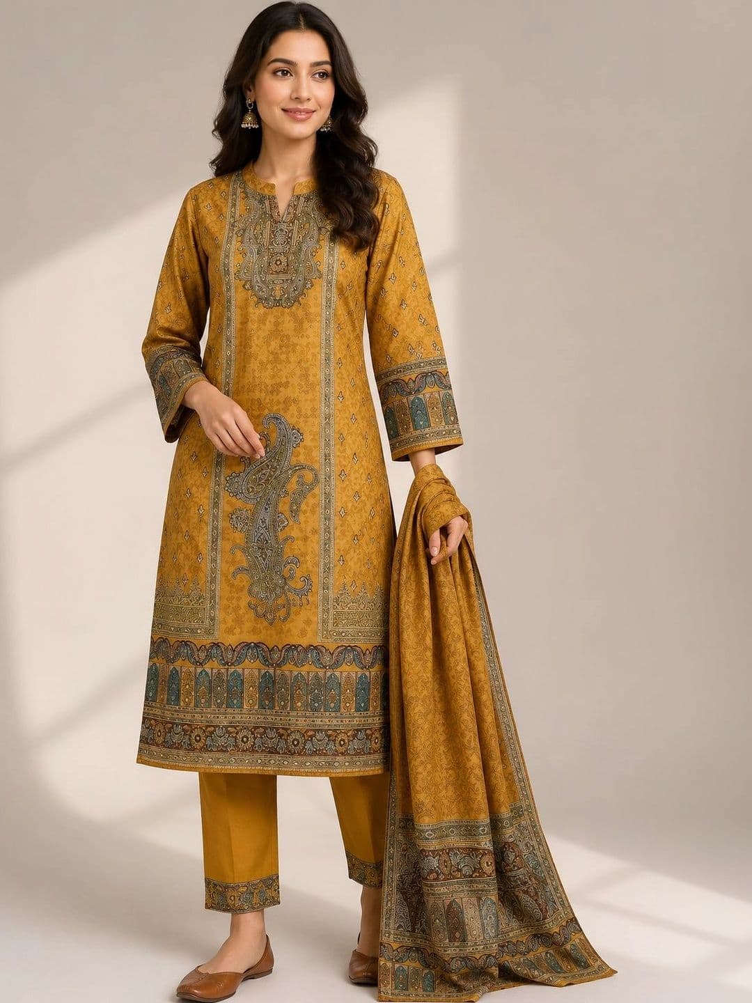 Wool's Kart Women Ethnic Motifs Printed Regular Kurta with Trousers & With Dupatta thumbnail 3