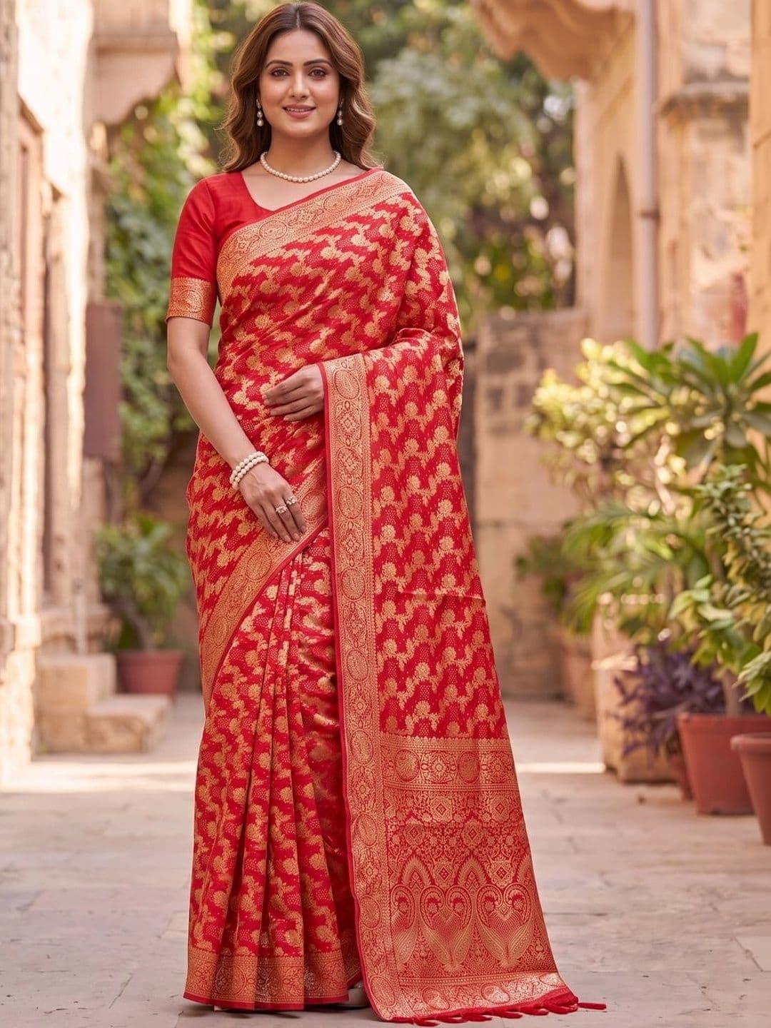 SOURAGYA Leheriya Zari Banarasi Saree - view 1