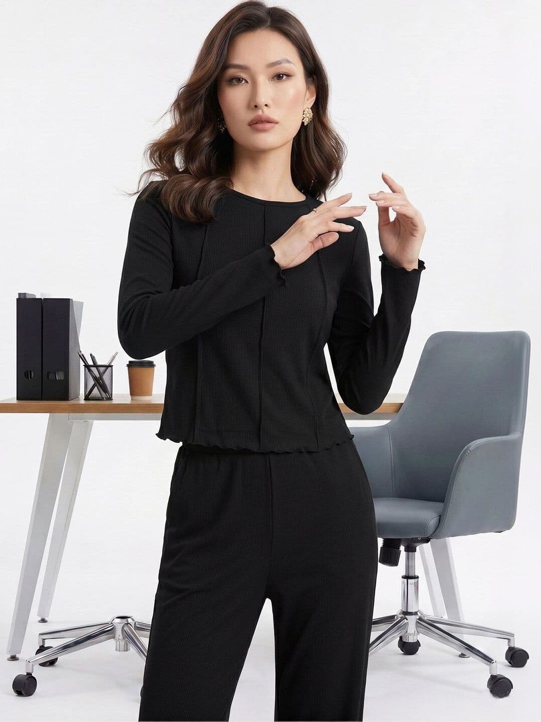 Selvia Edge Knitted Self Design Top with Trousers thumbnail 2