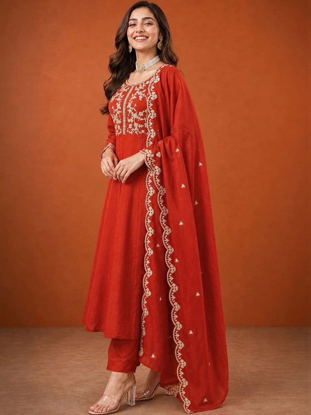 SAINOOR Women Ethnic Motifs Embroidered Empire Thread Work Kurta with Trousers & With Dupatta thumbnail 7